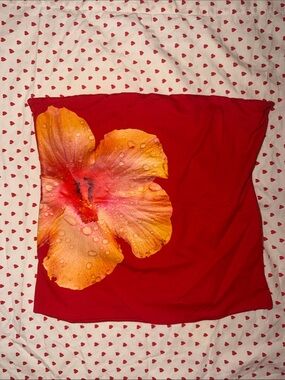 Zara Red Top with Heart Lining and Orange Floral Accent